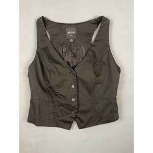 Insight New York Button Front Vest Office Siren Corporate Goth Y2K Black XS/0/2‎